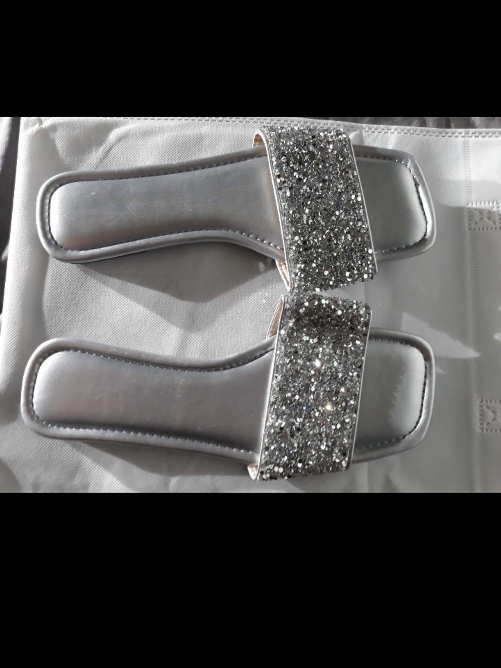 Silver Glitter Slide Sandals for Women